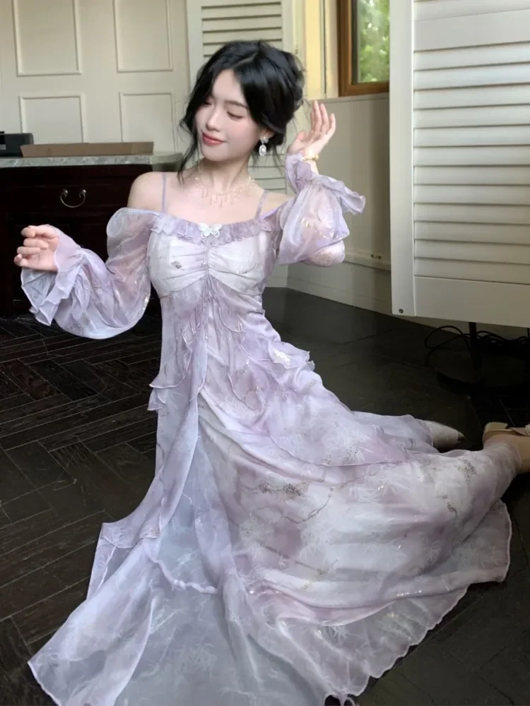 فستان طويل طباعة خريفية أنيقة