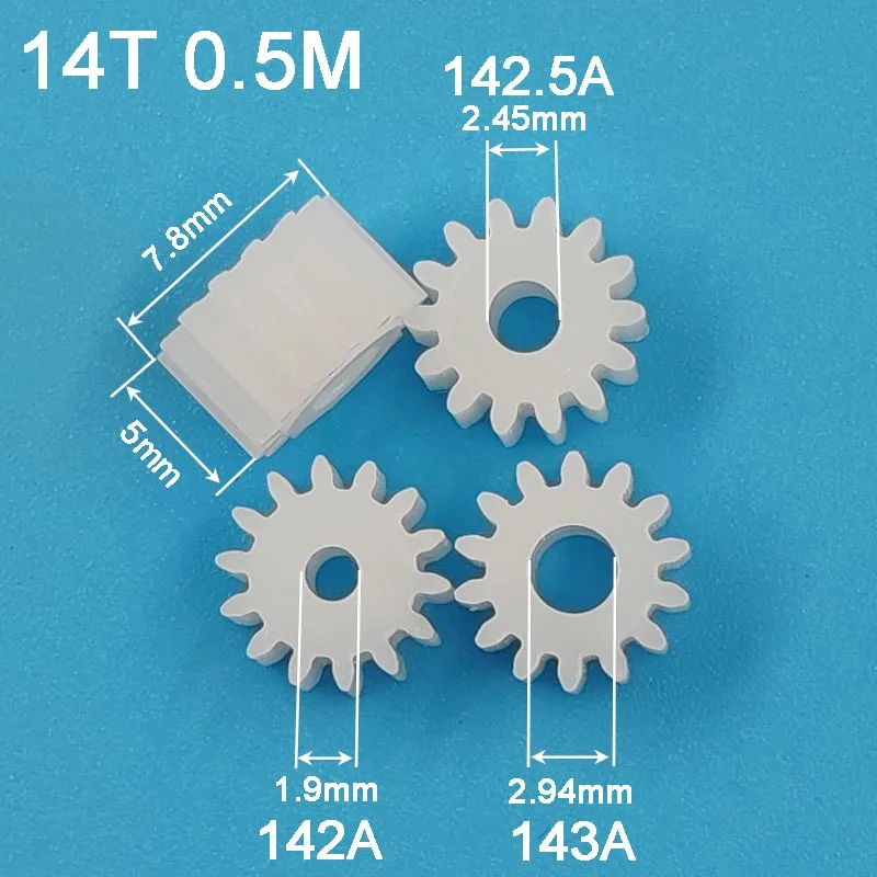 Motor gear 10pcs/lot 142A 142.5A 143A Gears Modulus 0.5 14 Teeth 2mm (tight) OD 8mm POM Plastic Gear Motor Toy Parts Accessories