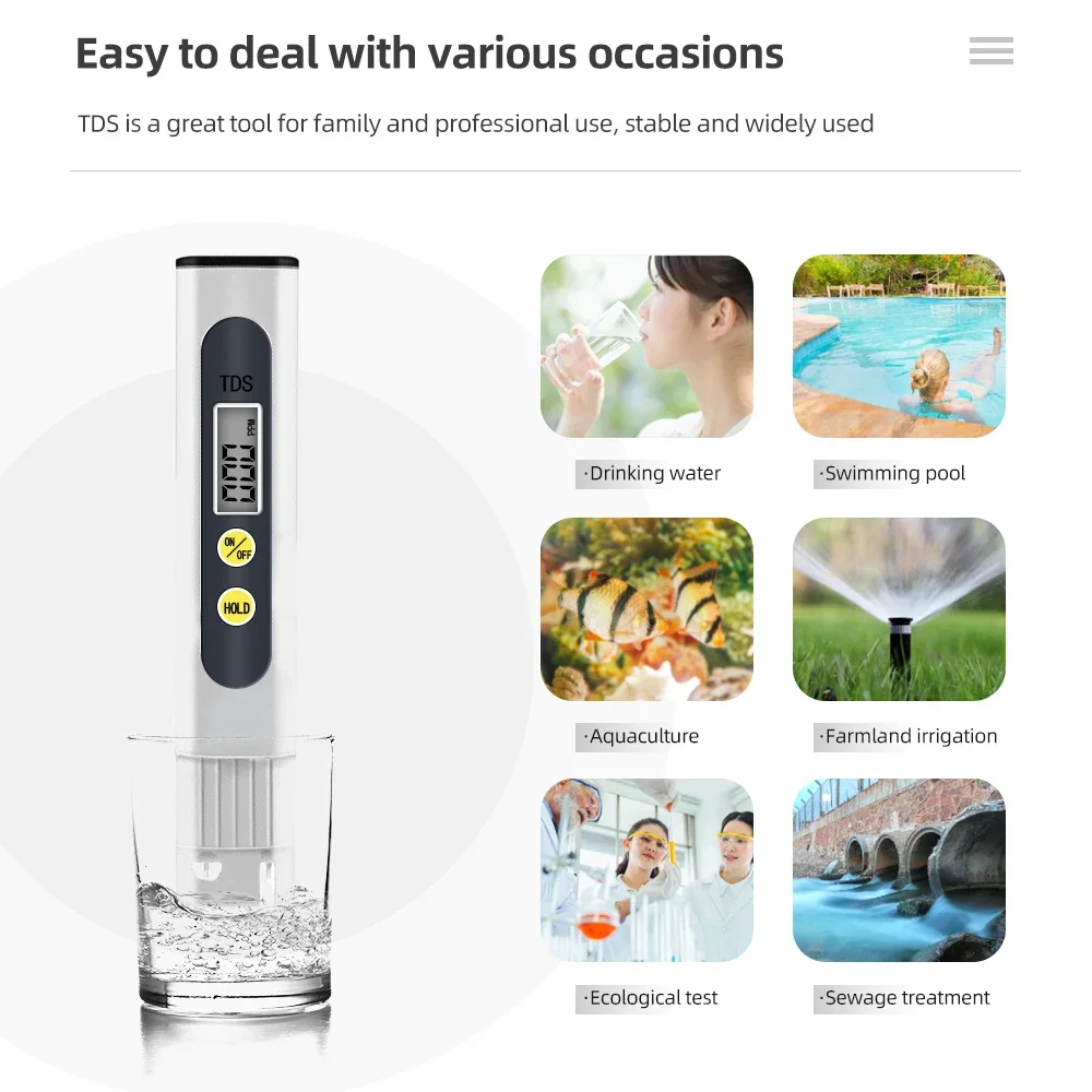 Portable TDS Meter LCD Digital Water Quality Tester 0-990PPM TDS Test Pen Water Purity Detector for Drinking Pool Aquarium
