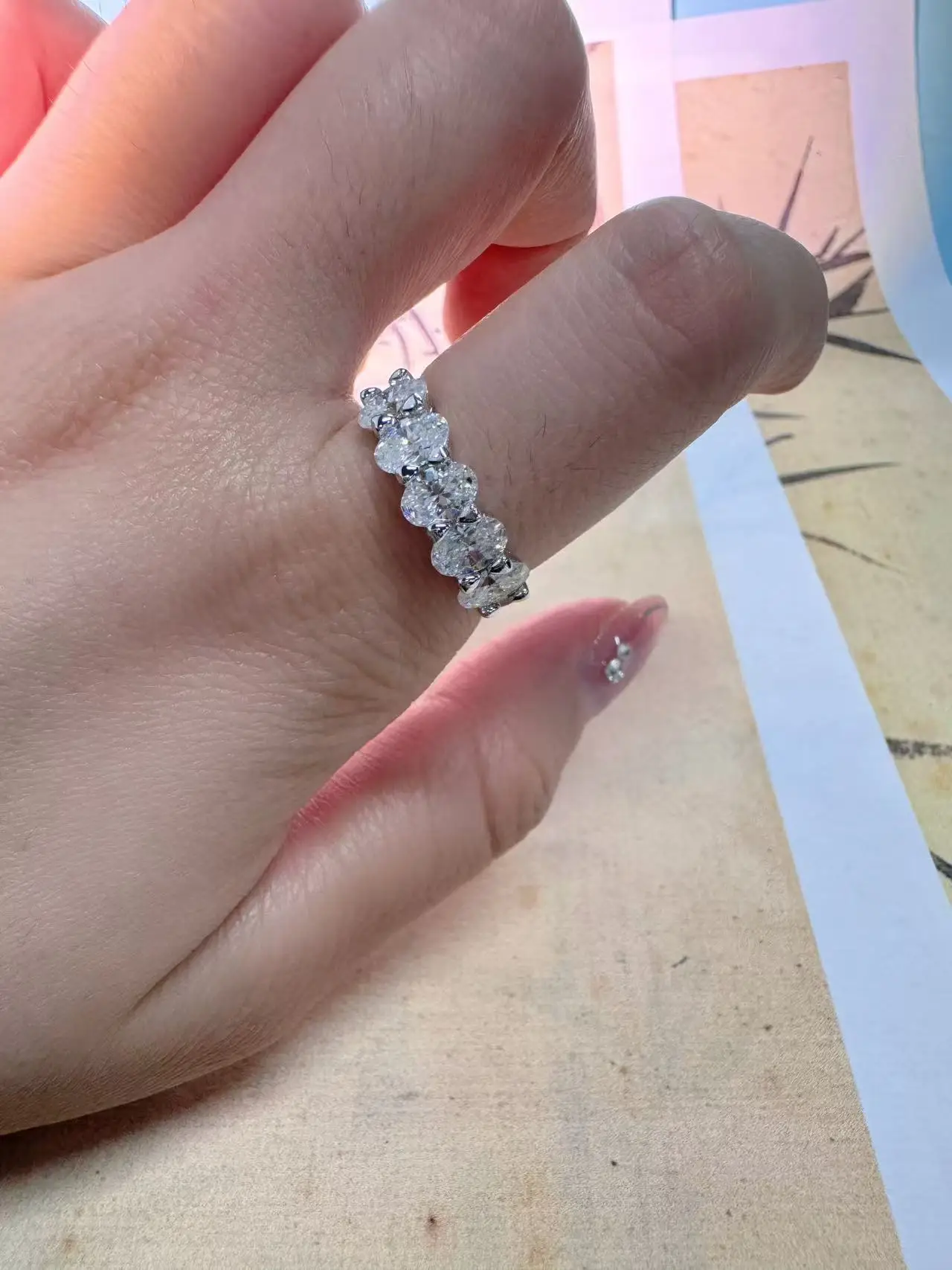 Gourch 4*6mm Oval Cut 5 Stone Moissanite Ring for Women Luxury Wedding Band 925 Sterling Silver Sparkling Ring Fine Jewelry Gift 5