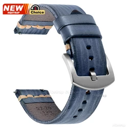 Luxurious Handmade Stitching Leather Watch Strap - Multiple Sizes Available - 22mm (Blue Silver)