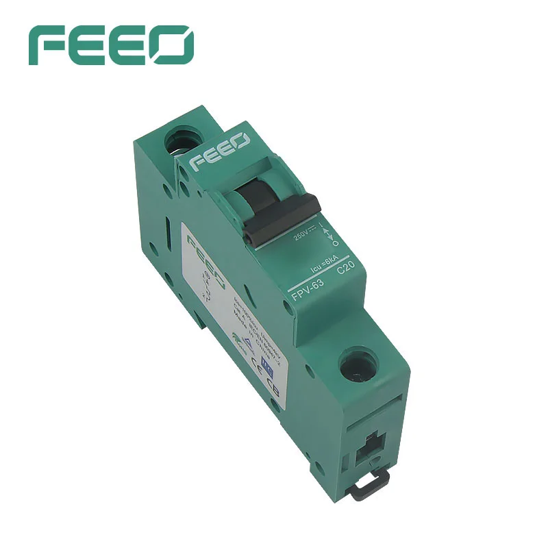 FEEO 1P 6A 10A 16A 20A 25A 32A 40A 50A 63A Miniature Circuit Breaker 250V 10KA MCB FPV-63 TUV & CE Certificate