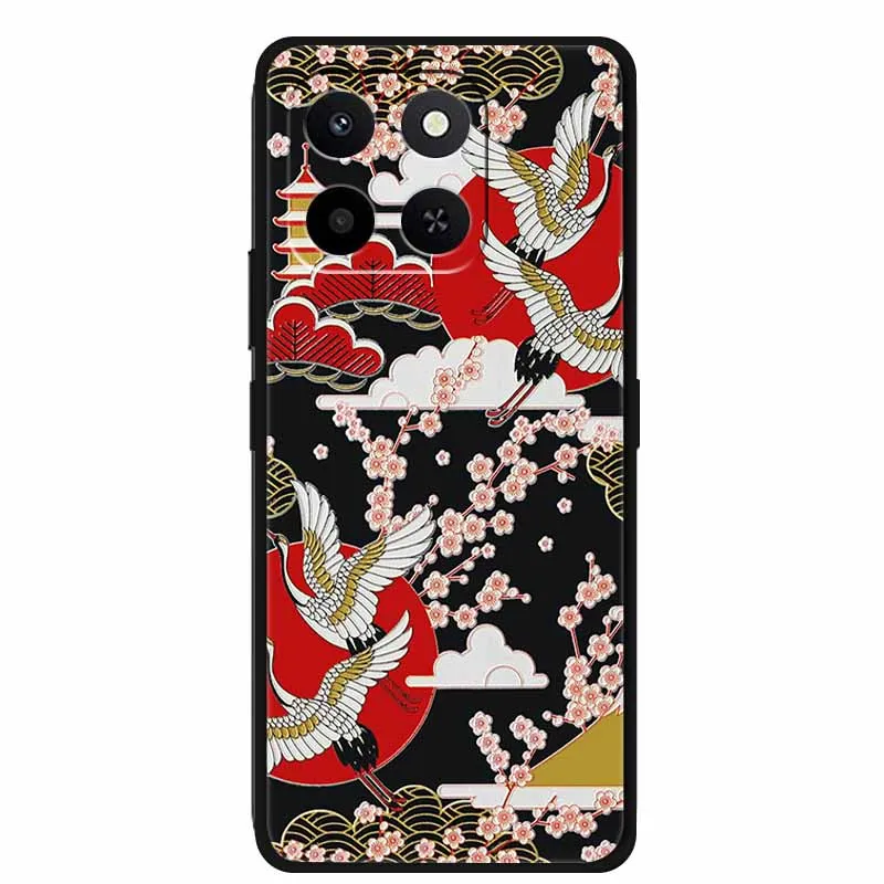 Embossed Floral Black Silicone Soft Back Cover - 3D Protective Case