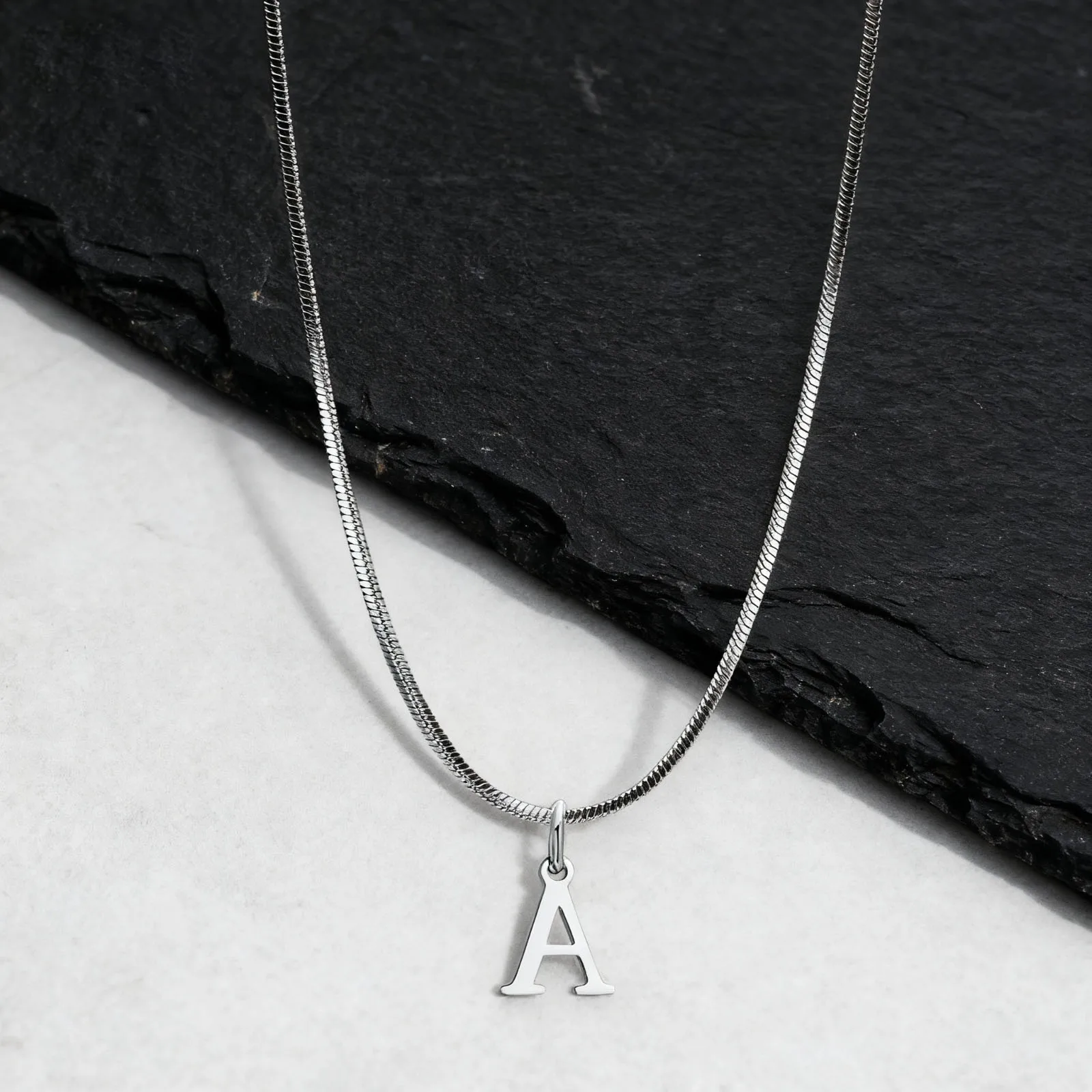 Minimalist Initials Necklace for Men,Stainless Steel Alphabet A-Z 26 Letter Collar,50/55/60CM Silver Color Thin Snake Chain