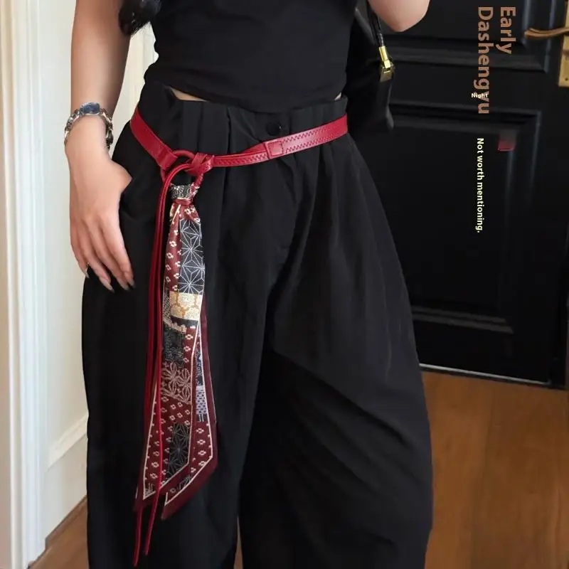 Y2K Punk Mädchen Schal-Taillengürtel Retro PU-Leder Damengürtel Böhmischer Stil Seidenschal Taillenband Trendige Jeans-Kleid-Dekoration – Detail 3