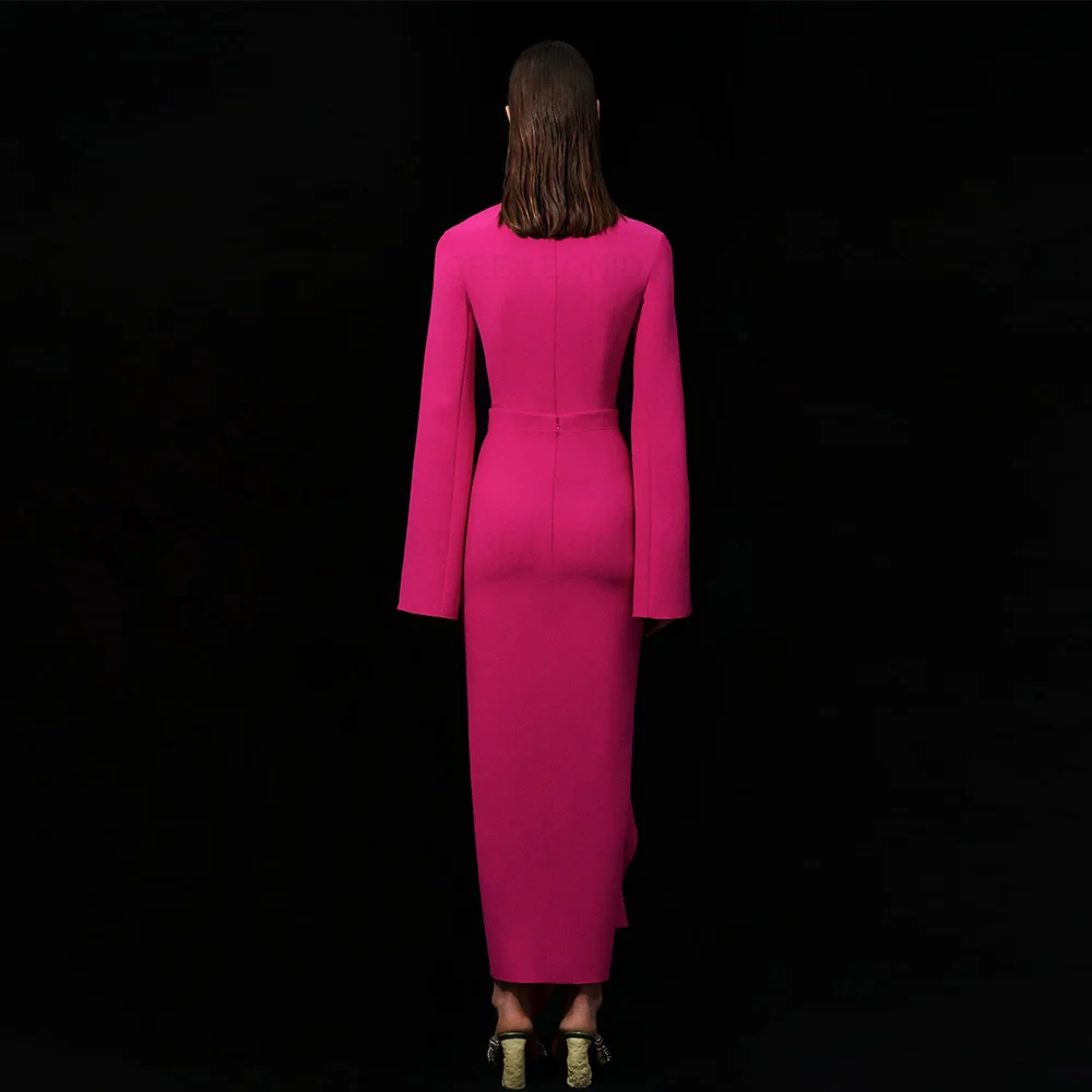 Formal Occasion Dresses Party Gowns Prom Dress Mermaid O-Neck Long Pleated Long Sleeves