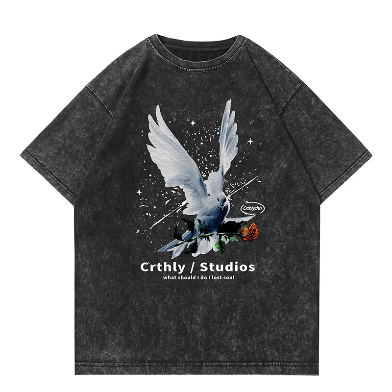 

High-grade Cotton Heavy Short Sleeve T-shirt Men's Summer National Tide Retro Ins Tide Brand Loose Wash To Do Old Half Sleeve