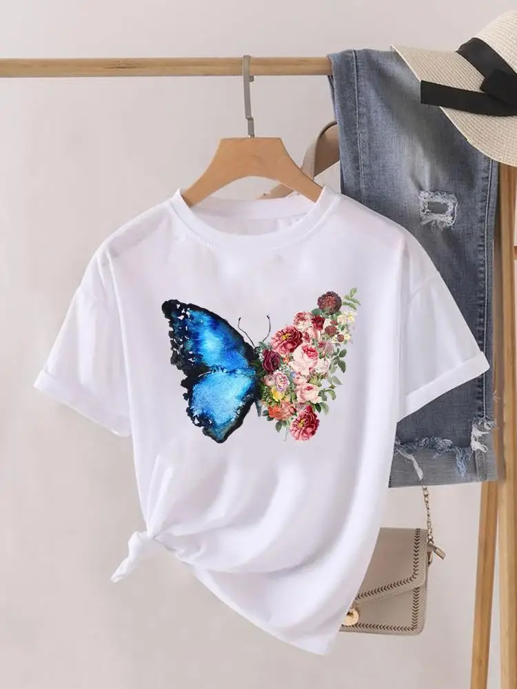 thumbnail image 1 of Camiseta estampada de manga corta para mujer, ropa con estampado de flores dulces de los años 90, Top para mujer, camiseta para mujer, ropa con cuello redondo, 1 of 5