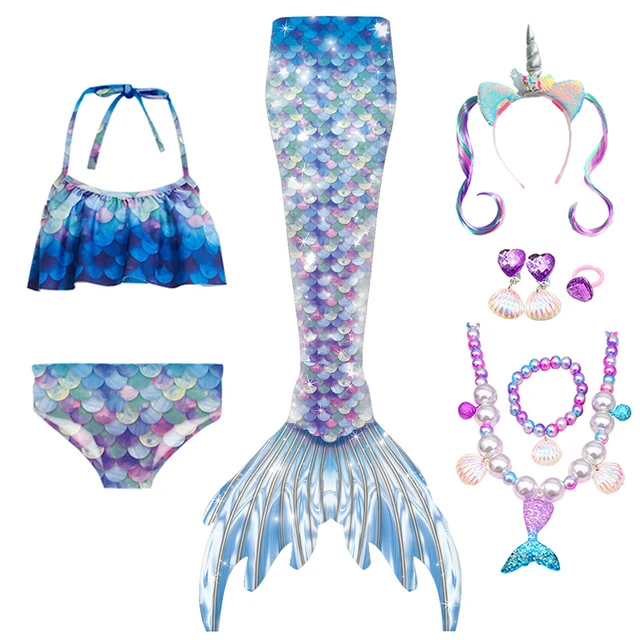Vestidos de natación de cola de sirena para niñas, disfraz de Cosplay, ropa  de playa, bañador para niños - AliExpress