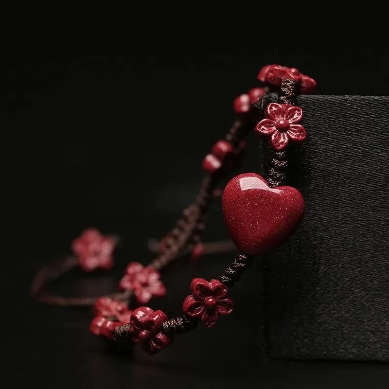 Customized Natural Red Cinnabar Love flower Beads Bracelet Jade Round Hand Weaving Jewellery Fashion Man Woman Luck Amulet New