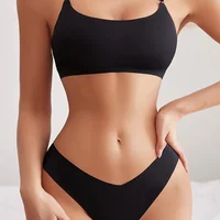 Ensemble de soutien-gorge et sous-vêtements pour femmes, gilet sans fil à bretelles Spaghetti, grande poitrine, petit Push up, respirant, Sexy, sans couture 2