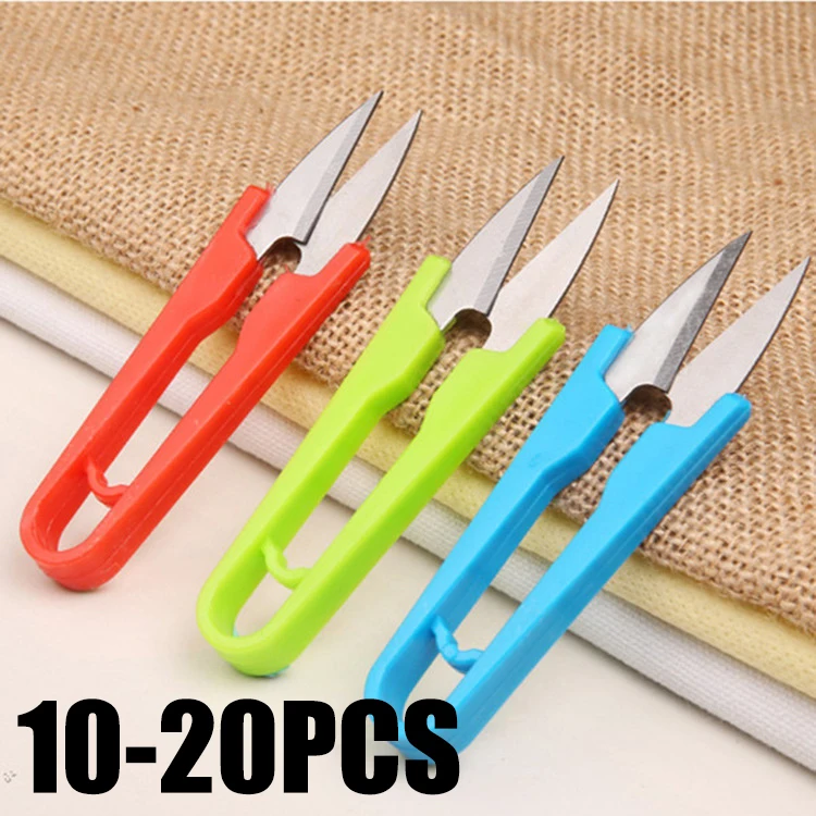 10-20pcs Plastic Handle Thread Trimming Stainless Steel U-Shaped Yarn Scissors V-Shaped Cross Stitch Thread Head Small Scissors u shaped cover scissors line scissors tools cross stitch embroidery scissors safety spring small yarn scissors