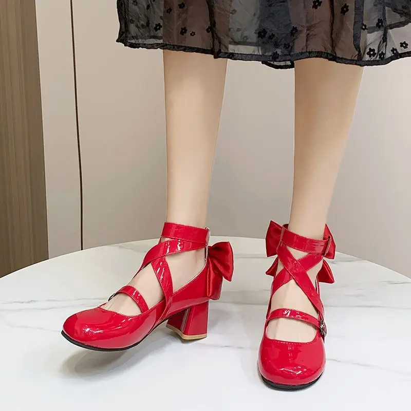Generic Red Bow High Heel Boots for Cosplay Events