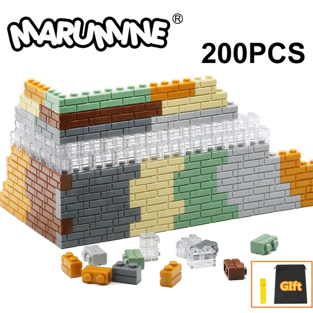 MARUMINE 200PCS MOC Building Blocks Accessories 1x2 Dots Bricks Cube Parts Compatible 98283 Houses Wall Pieces Classic DIY Toys 1