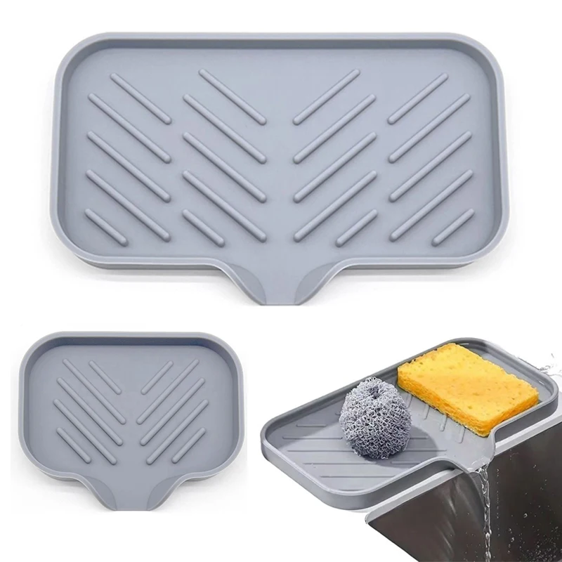1/2pcs Kitchen Sink Silicone Tray With Drain Soap Sponge Storage Holder Countertop Sink Scrubber Brush Soap Storage Rack 1