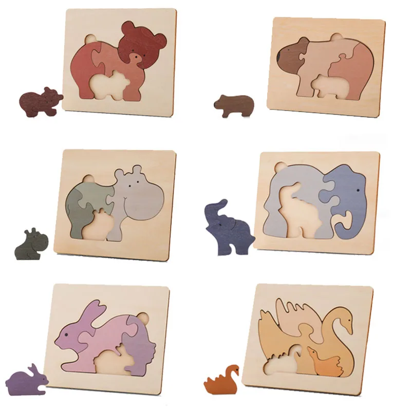 

Wooden Puzzle Montessori Cartoon Animals Colorful Early Learning Education Toys Tangram Puzzle Cognitive Toy Children Kids Gift