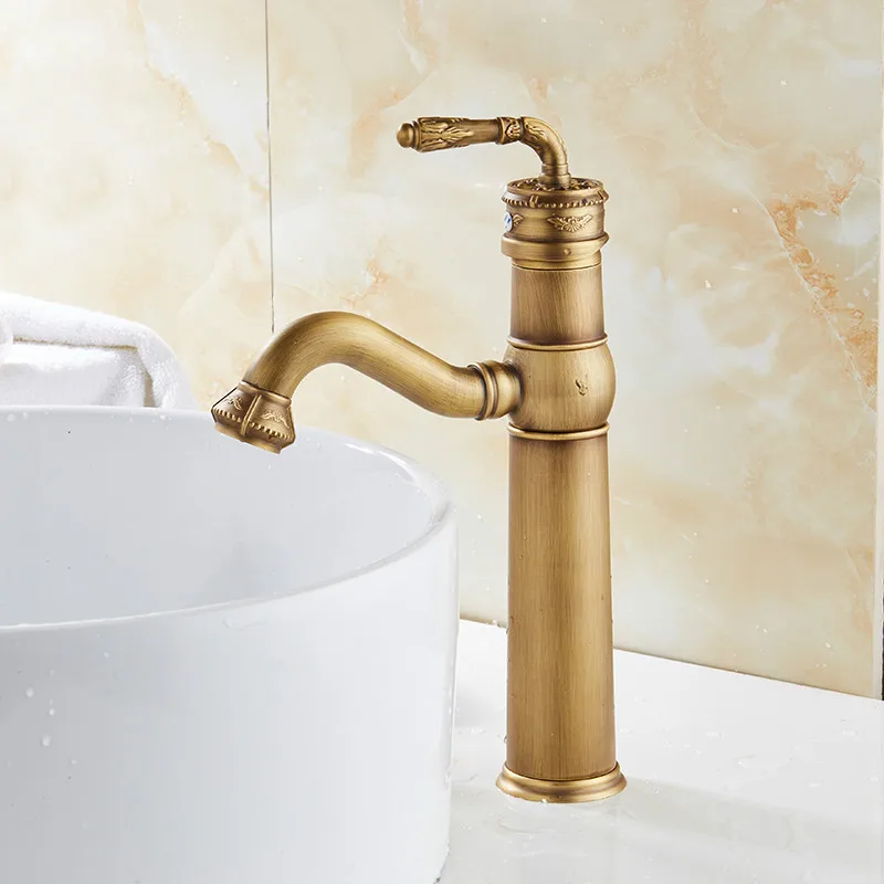 

Sink Faucet Classic Hot and Cold Mixer Taps Single Handle Antique Brass Luxury Gravity Casting Deck Mounted Sink Tap Bathroom