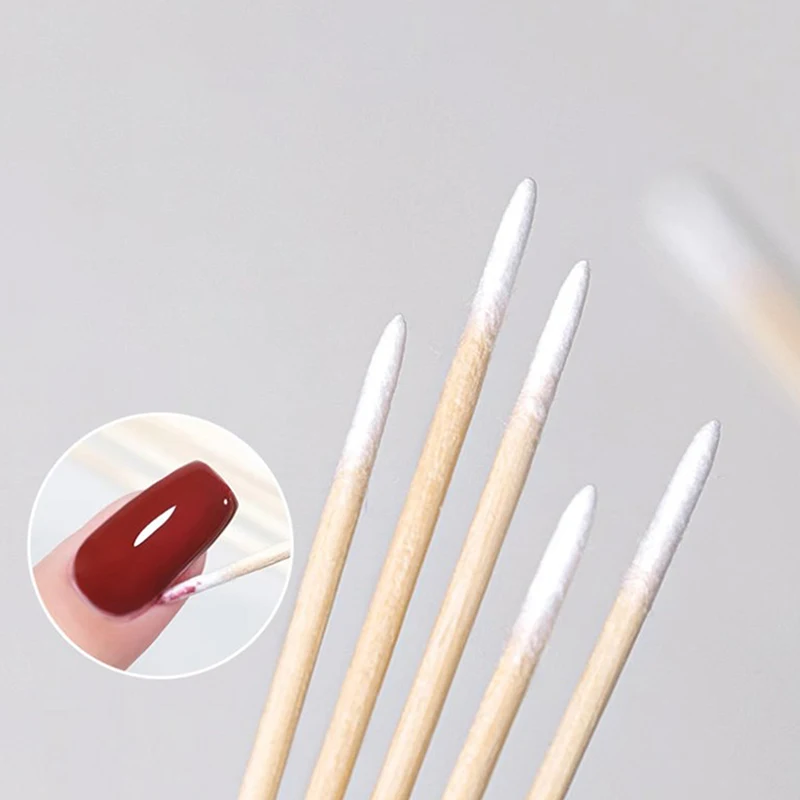 100Pcs Nails Art Wood Cotton Fioc Clean Sticks Buds Tip Spingi Cuticole Head Manicure Detail Corrector Strumenti Di Rimozione Dello Smalto Per Unghie