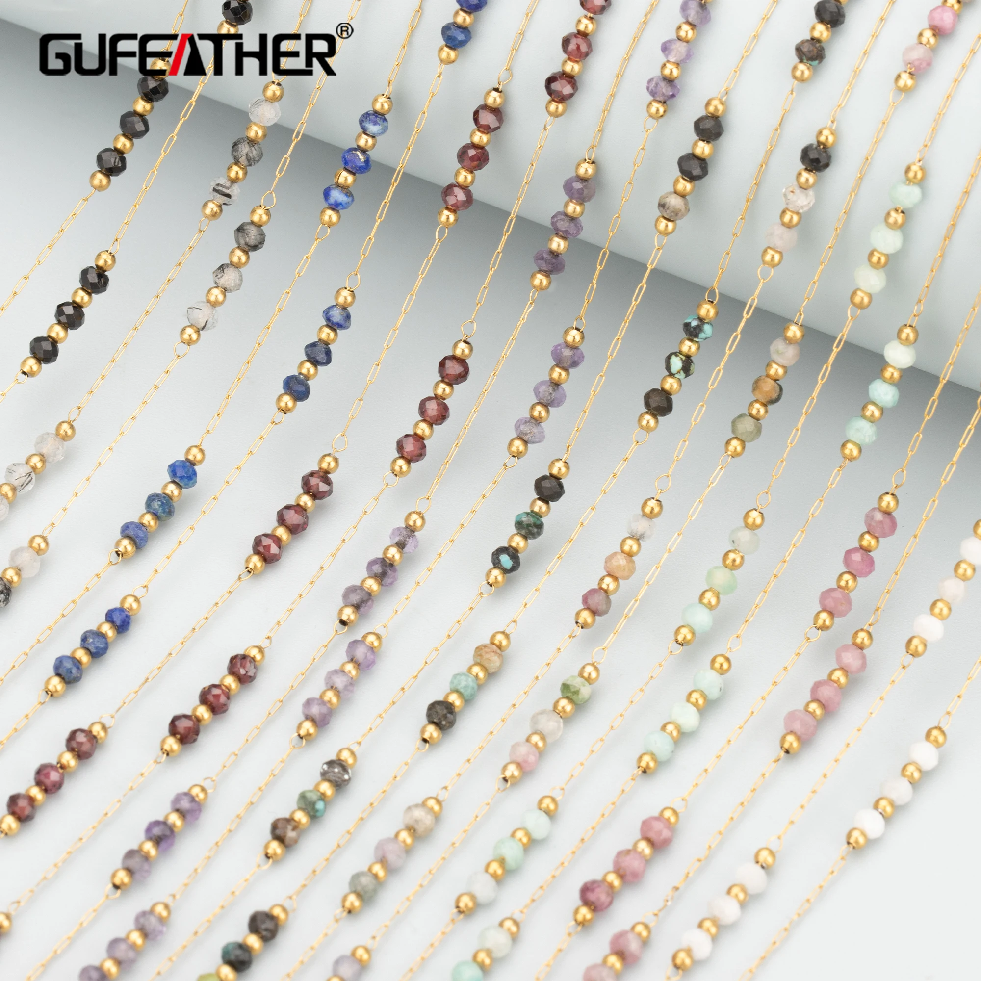 GUFEATHER, 1 m/lote, C311, cadena diy, acero inoxidable, piedra natural, hallazgos de joyería, hecho a mano, fabricación de joyas, collar de pulsera diy