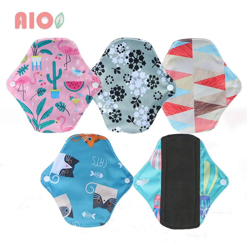 AIO Cloth Pads Menstrual Pads for Monthly Washable Panty Liner With Bamboo Charcoal Inner size 18*18cm Reusable