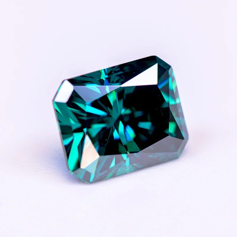Moissanite Stone Primary Color Emerald Green Radiant Cut Lab Created Heat Diamond for DIY Jewelry Making with GRA Certificate