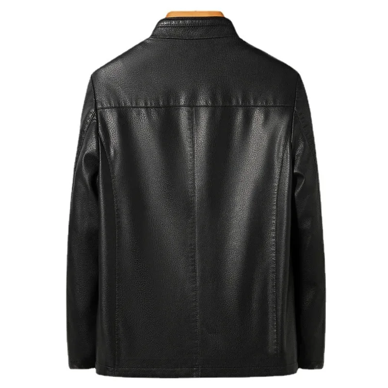 High Quality Men Leather Jacket Korean Fashion Men's Standing Collar Ecological Mens Clothing Popular Leather Coat Outerwear images - 6