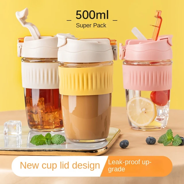 Glass Straw Cup With Thermal Insulation Cover 350/450ml Portable Coffee  Milk Tea Juice Reusable Glass Office And Household - AliExpress