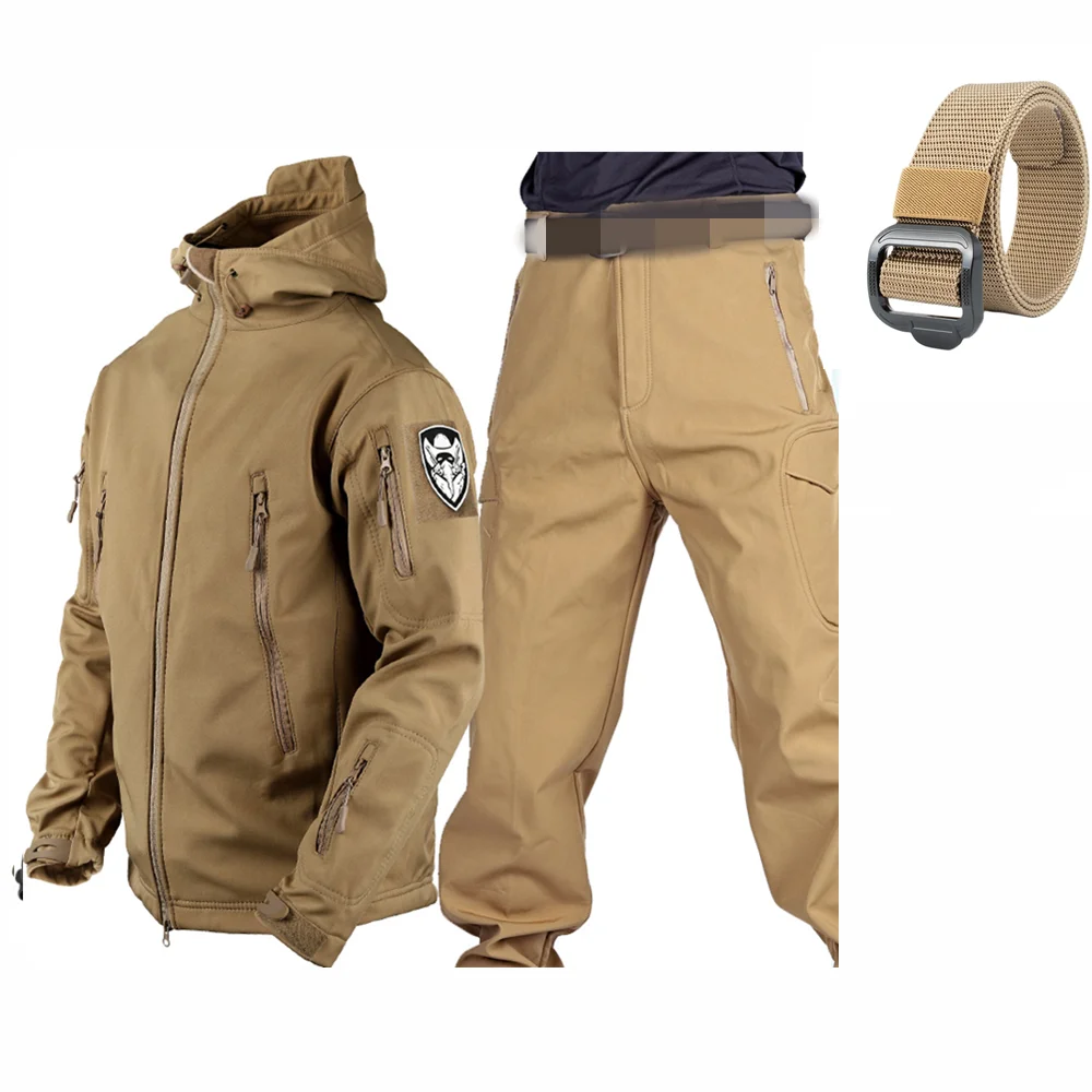 

2023 Shark Skin Soft Shell Winter Plush Thickened Mountaineering Tactics Training Windproof IX7 Combat Trousers Jacket Suit