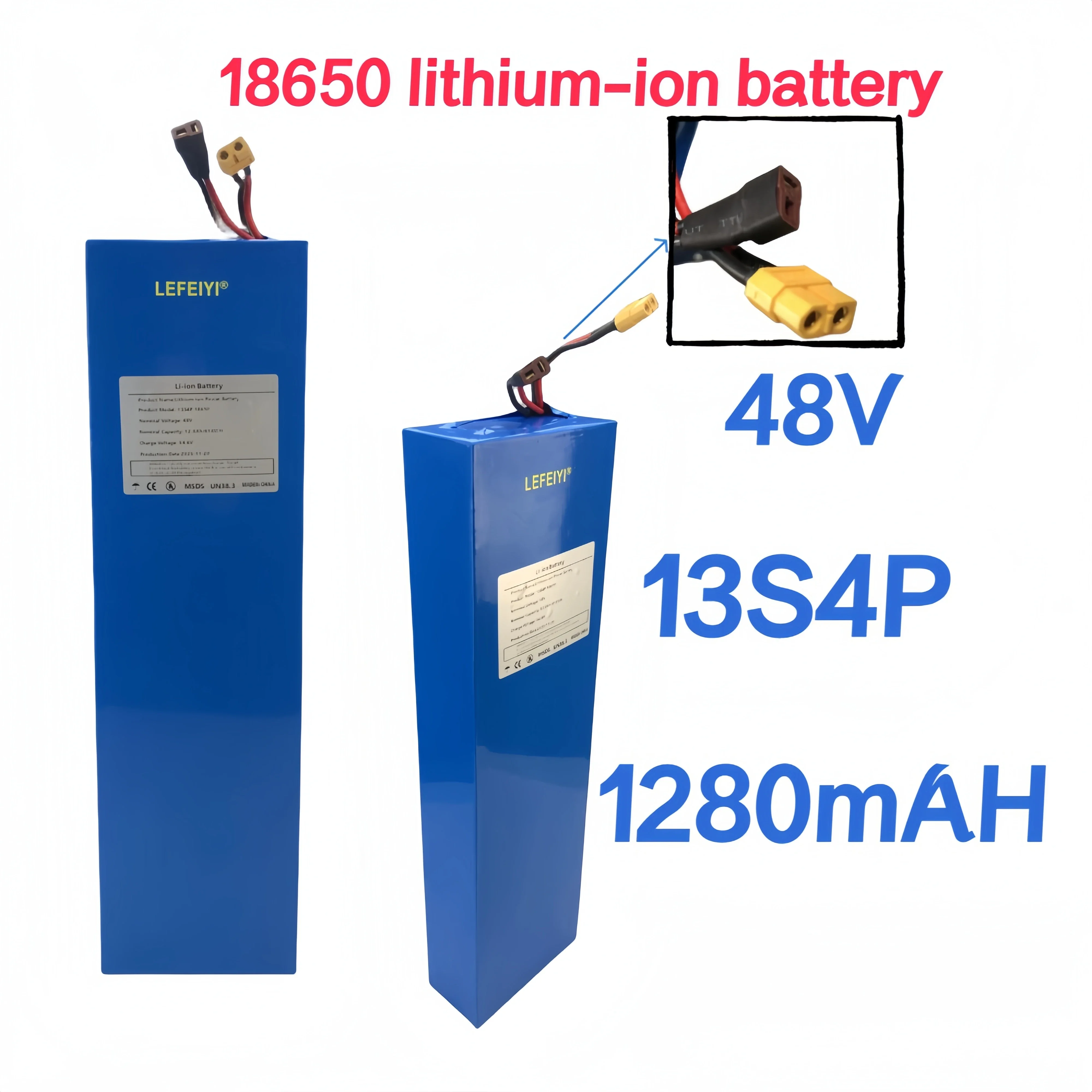 BMS 전기 자전거 및 스쿠터 배터리에 적합한 리튬 이온 배터리, 13S4P, 12800mAh, 48V, 54.6V