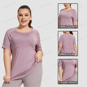 Women T Shirt Plus Size Short Sleeve Gym Shirt Curvy Women Yoga Workout Top 4XL Running Fitness Casual T Shirt Women Loungewear 2