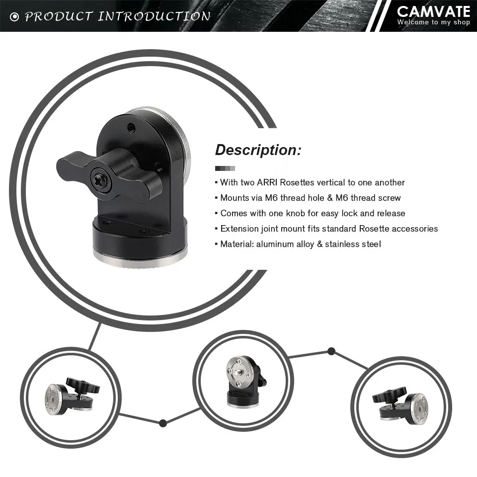 Vertical Double ARRI Rosette Mounts Extension Connector Adapter With M6 Thread S