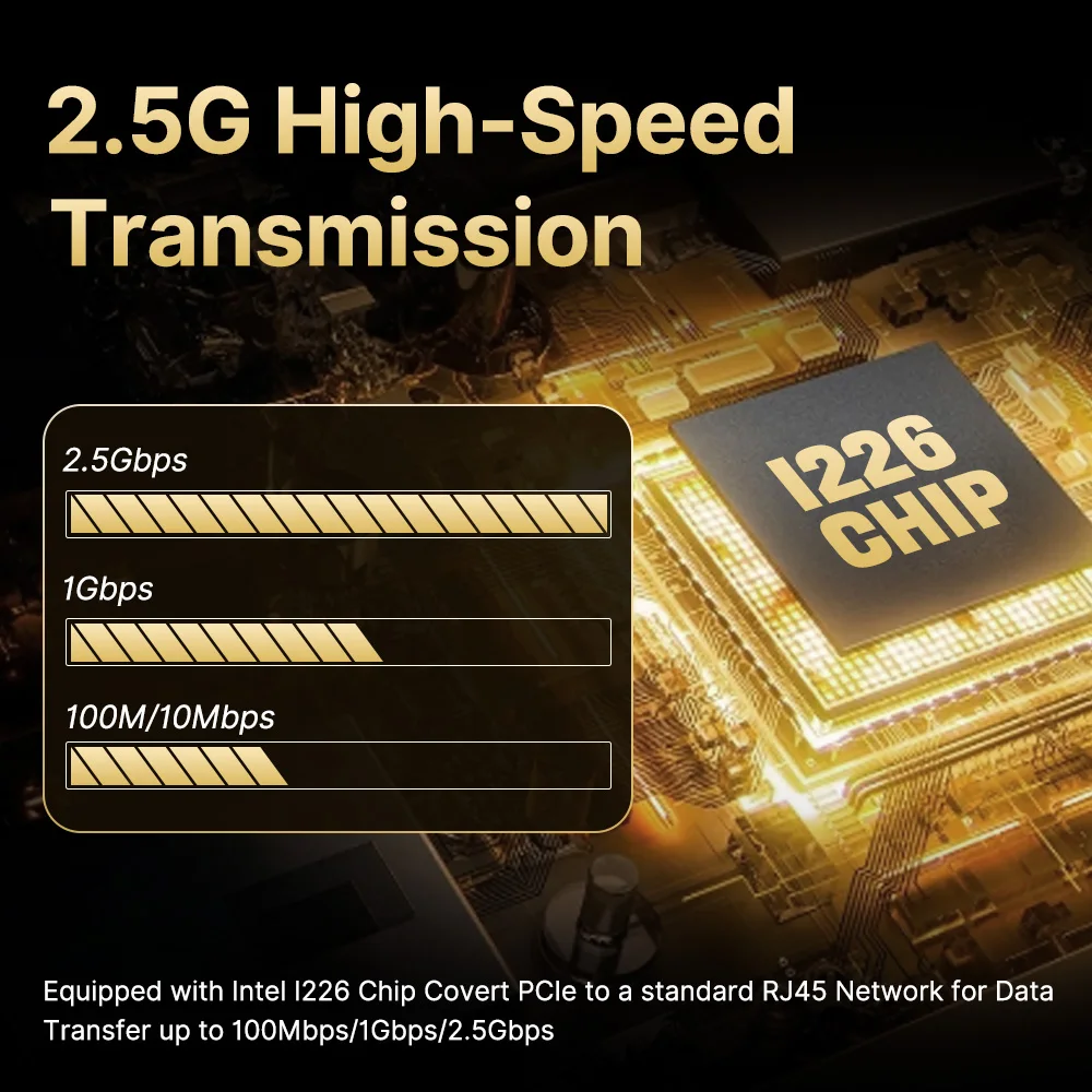 Intel I226 용 fenvi 2.5Gbps PCIe 네트워크 카드 데스크탑 PC Windows 10/11 용 10/100/1000/2500Mbps RJ45 4 포트 LAN 어댑터