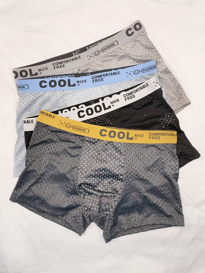 4-piece COOL letter-waisted men's full-mesh breathable boxer shorts multi-color comfortable underwear set