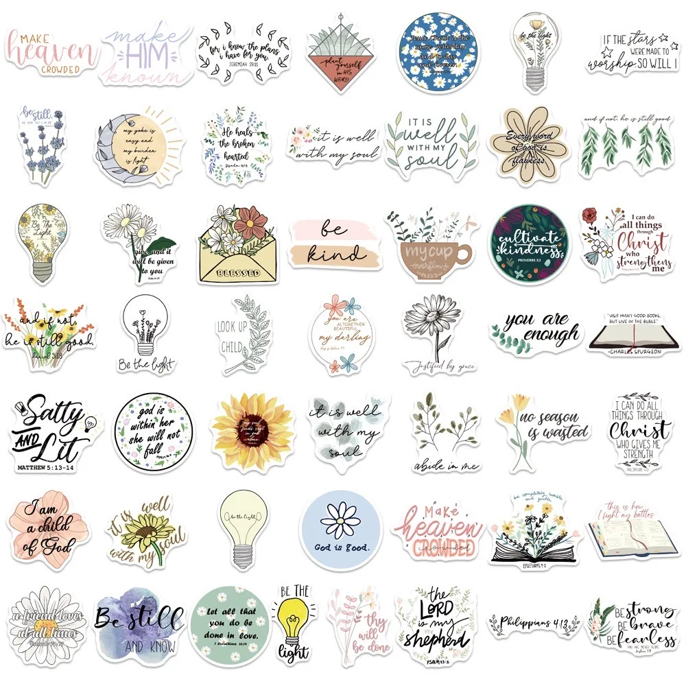 10/50Pcs Bohemia Style Jesus Christian Stickers Bible Verse Faith Stickers  Cross Wisdom Words Decals Stickers