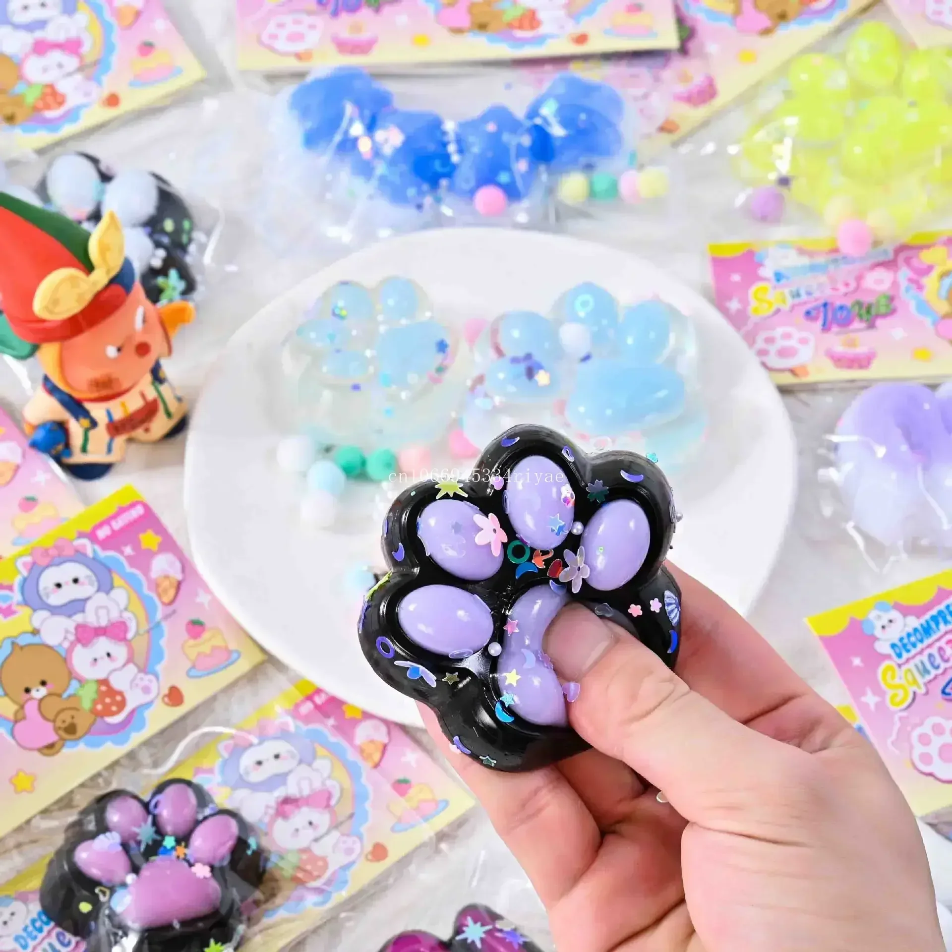 Cat Paw Pinch Toy Kawaii Decompression Toys Cartoon Antistress Squishy Stress Relief Slow Rising Toys For Kids Stretch Toys 3