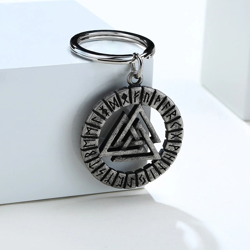 Viking Valknut Amulet With Runic Alphabet Keychain Old Norse Mythology Rune Alknut Triangle Scandianavian Gifts