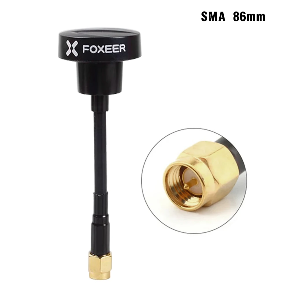 Antenne FPV pour drone SMA RP-SMA 86mm avec connectique haute qualité, vue de côté montrant la flexibilité.