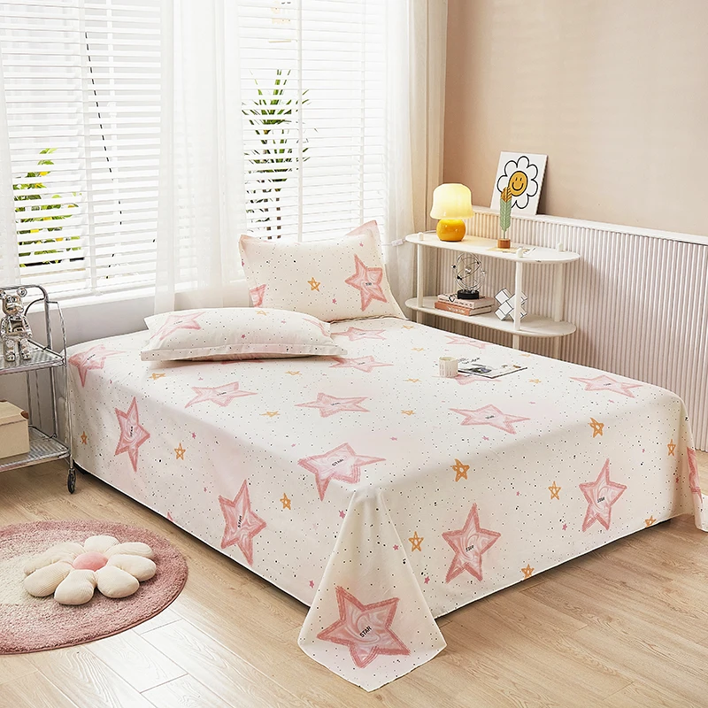100% Cotton New Printed Cartoon Bed Sheet King Size Bed Cover Beautiful Cheap Three Piece Set Full Bed Sheet with  Pillowcases 3