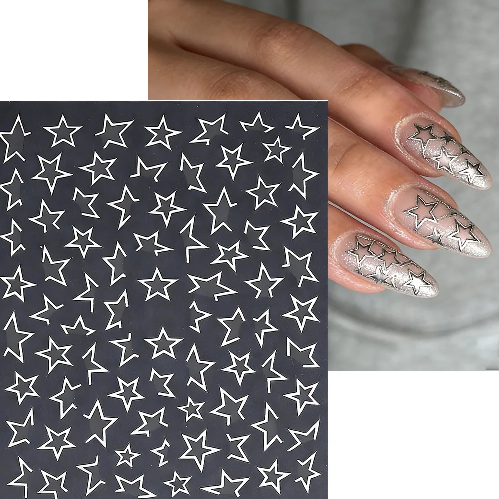 1/3Pcs Y2K 핑크 블랙 할로우 스타 네일 스티커 골드 실버 불규칙 라인 펜타그램 네일 데칼 프렌치 스타 매니큐어 슬라이더