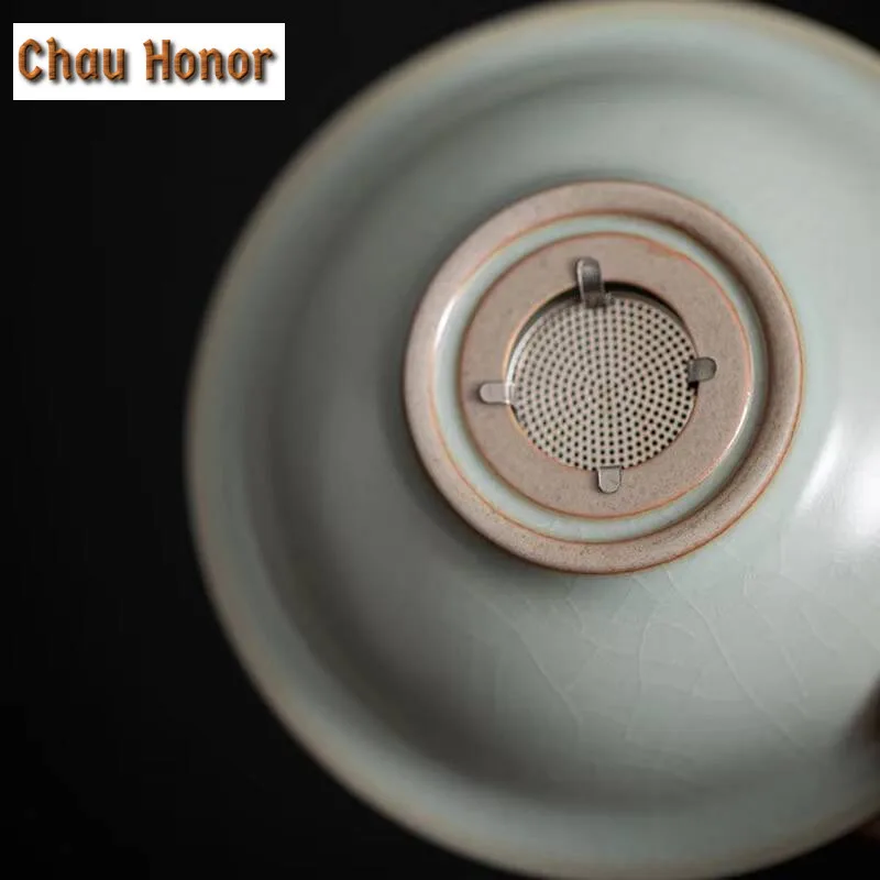 Boutique Ru Kiln Ceramic Tea Leakage Tea Separation Tea Residue Stainless Steel Filter Hole Handmade Household Tea Ceremony Gift