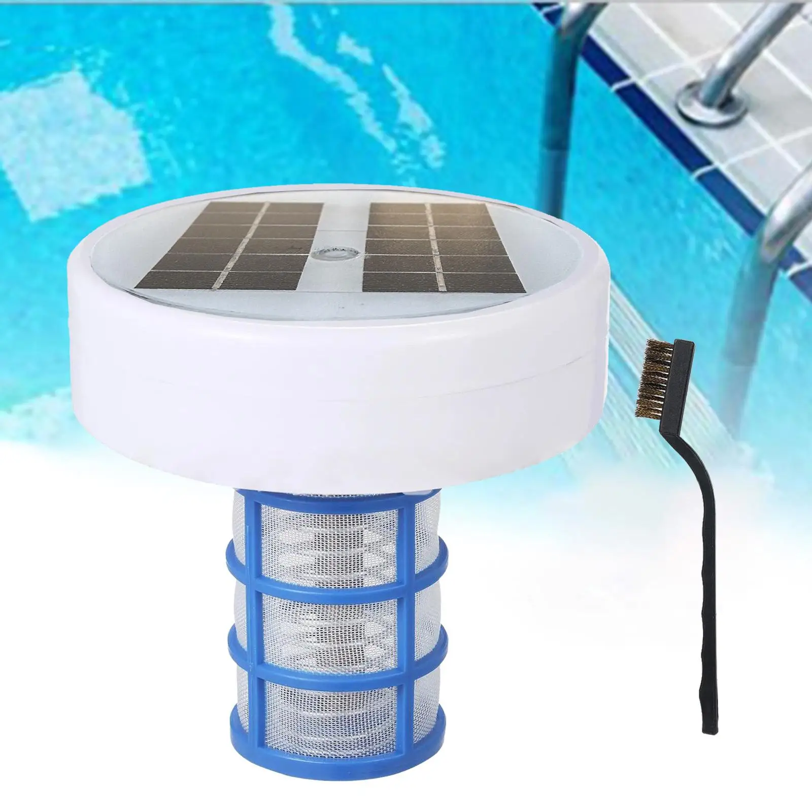 

Solar Pool Ionizer Water Processor with Cleaning Brush Portable Remove Algae