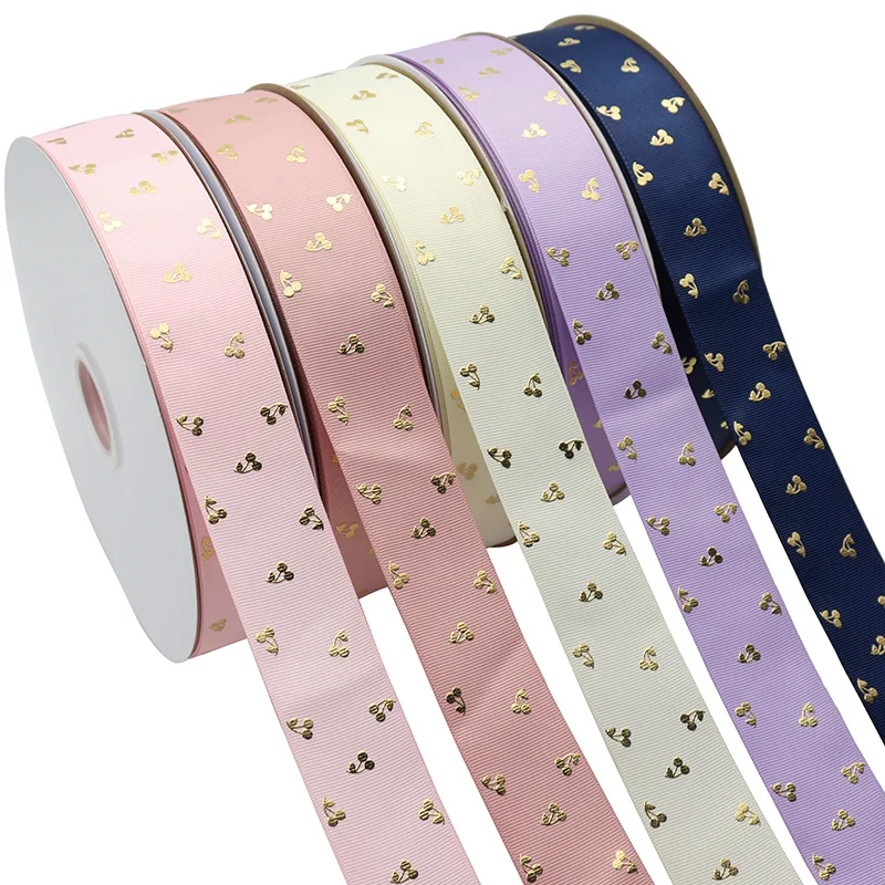 

10yards/lot 38mm gold foil cherry printed grosgrain ribbon for decoration