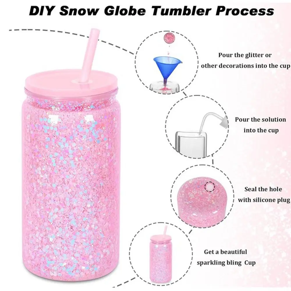 Gift 16oz Capacity Mason Jar Cups Reusable Double Layers Water Bottles Break-Resistant Snow Globe Tumbler Holiday Gifts