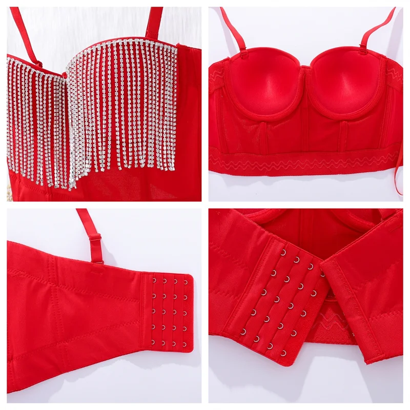 Camisole à pampilles en biscuits pour femmes, corset sexy, bustier court, soutien-gorge intégré, bralette JOPush Up, diamant, boîte de nuit, fête