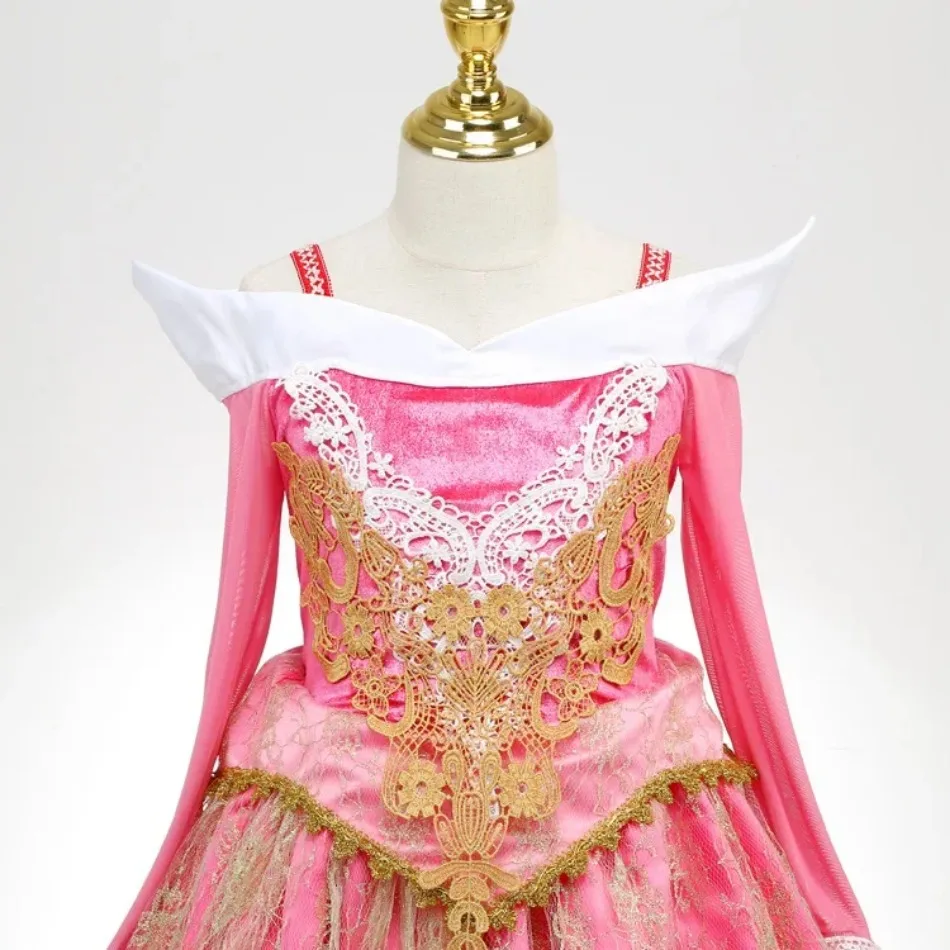 MYRISAM Vestito Principessa Aurora – Costume Halloween Con Accessori, Maniche A Rete E Pizzo, Gonna Multistrato, Perfetto Per Compleanni E Cosplay (3-12 Anni)
