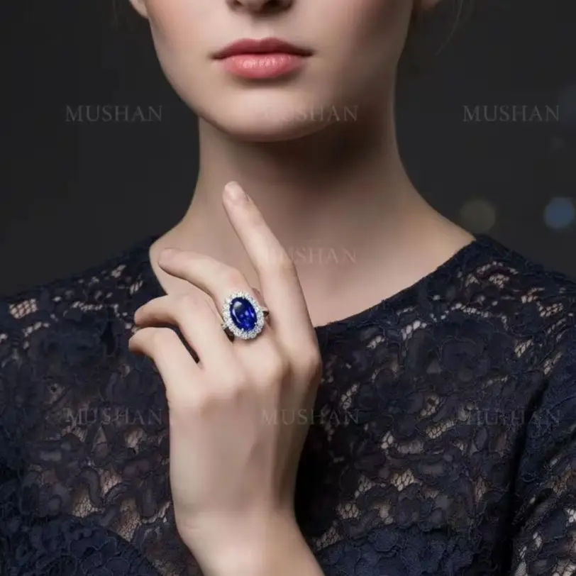 MUSHAN 럭셔리 쥬얼리 여성을위한  반지 밴드 4.4 캐럿 8*12mm 블루 타..