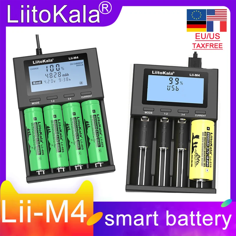 

LiitoKala Original Lii-M4 Lii-M4S Lii-402 Lii-600 Lii-202 100 Battery Charger 18650 26650 21700 AA AAA 3.7V Li Ni MH Battery