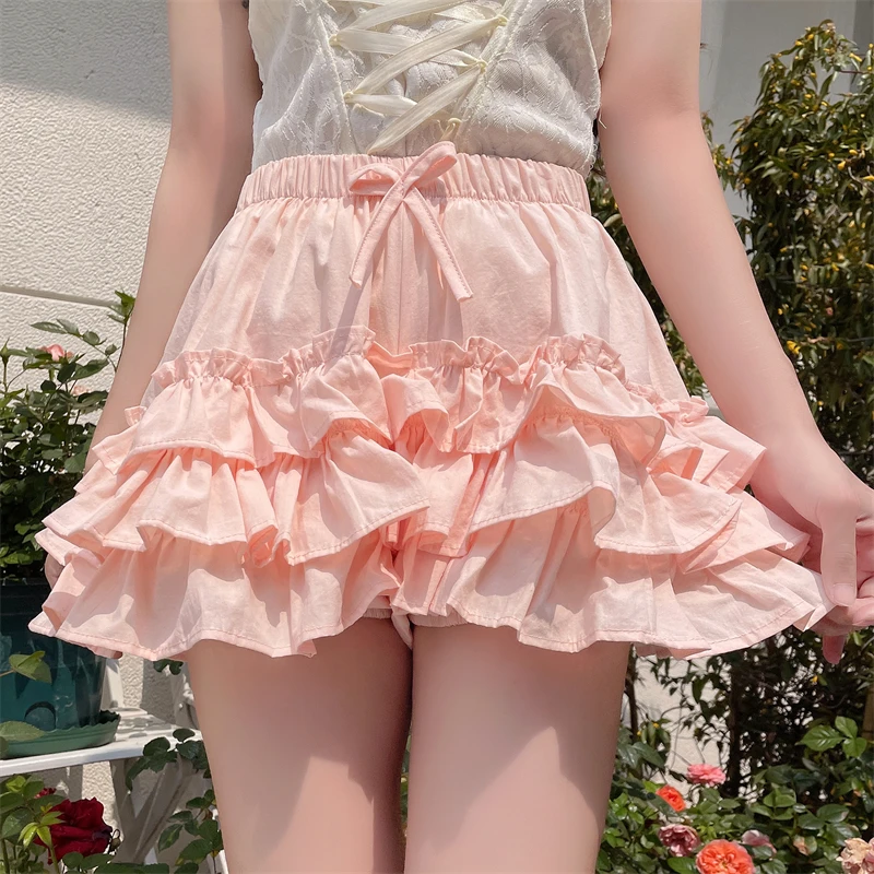 New Japanese Style Ruffled Cake Skirt Trousers Crinoline Women's Summer Anti-Exposed Pettiskirt Safety Pants Leggings Shorts