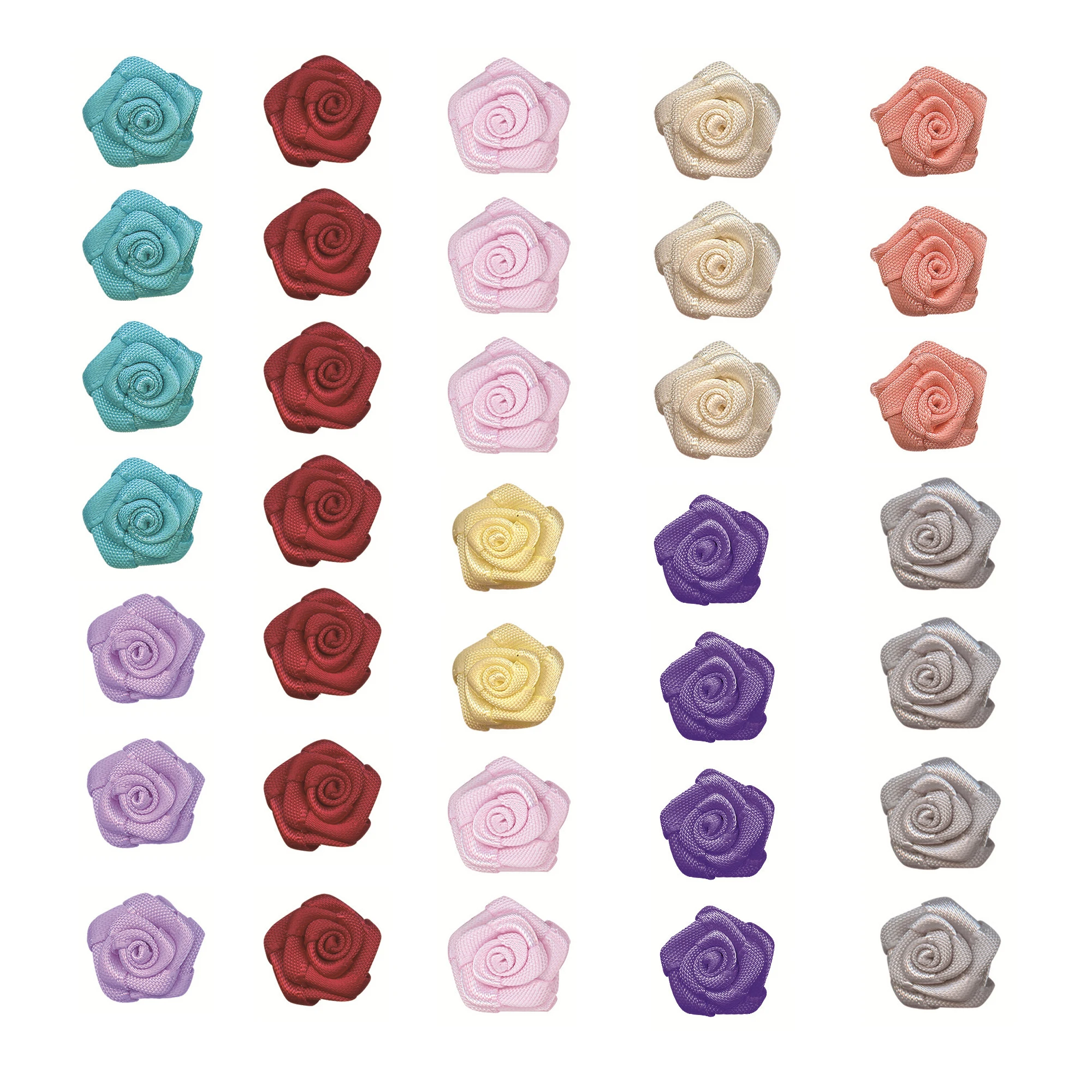 15MM Mini Satin Ribbon Roses Mini Fabric Flowers Crafts Small Rosettes Flower DIY Sewing Crafts Appliques Gift Decoration