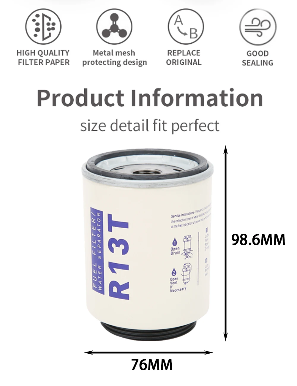 Filtro Separador De Água De Combustível Motor Para Corrida, R13T